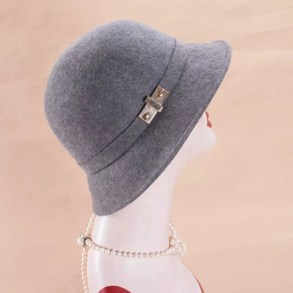 Classic Wool Cloche Hat in Gray